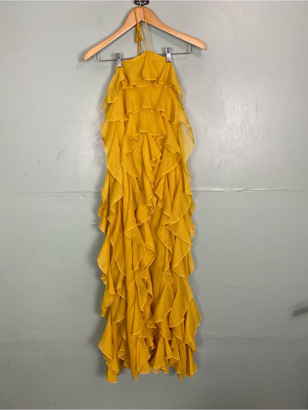 Ronny Kobo Liora Dress Ruffle Yellow Maxi XS Halter - Picture 2 of 8